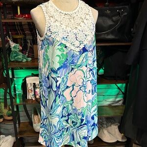 Lilly Pulitzer Blue and Green Floral Midi Dress